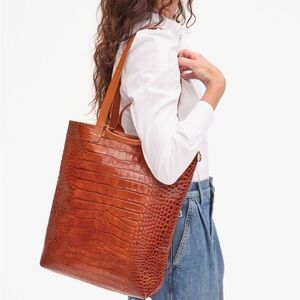 Clare V Brown Croc-Embossed Shoulder Bag